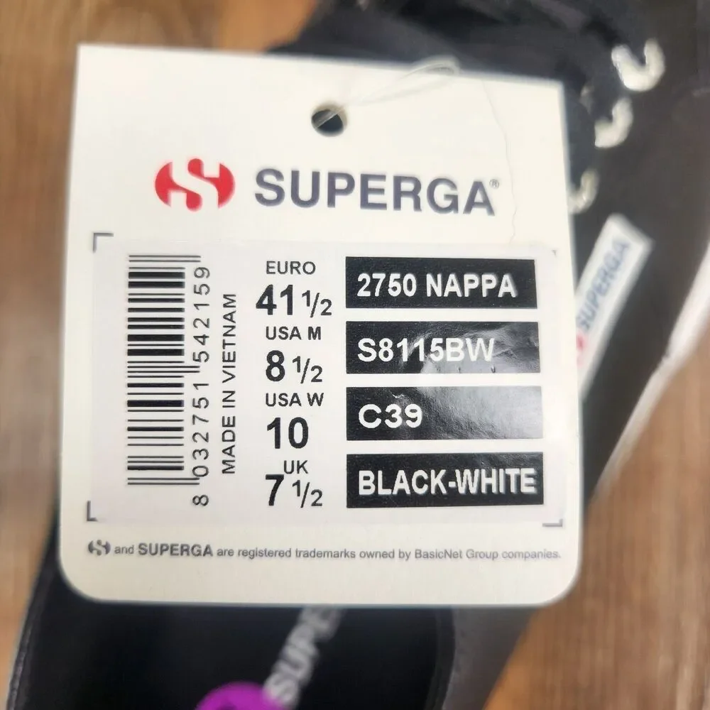 Superga 2750 Nappa Leather Sneakers Womens Size 10 Black Low Top Fashion Shoes